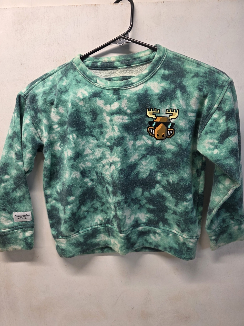 Abercrombie Kids 5/6 Green Tie Dye Fleece Sweatshirt Pixel Moose Crewneck